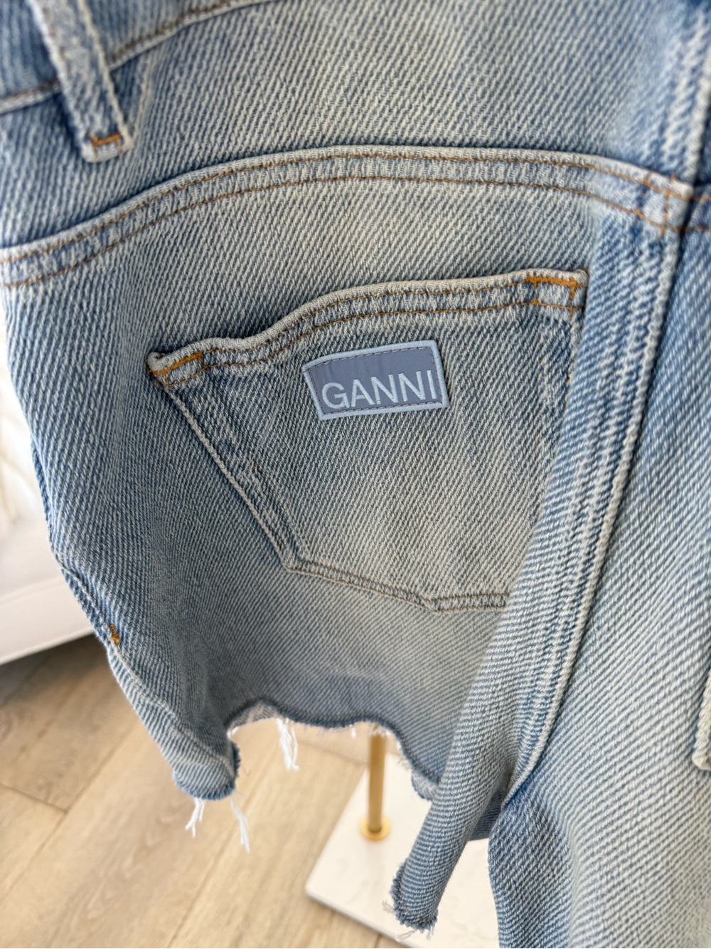 GANNI Light Blue Denim Short Overalls - Women Jeans - Picture 6 of 9